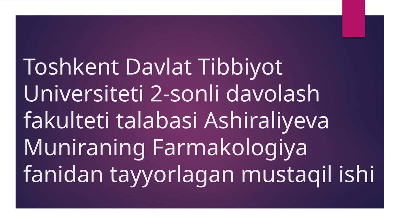 Gipertenziv vositalari va odam organizmi tonusini kuchaytiruvchi dori vositalari. 1