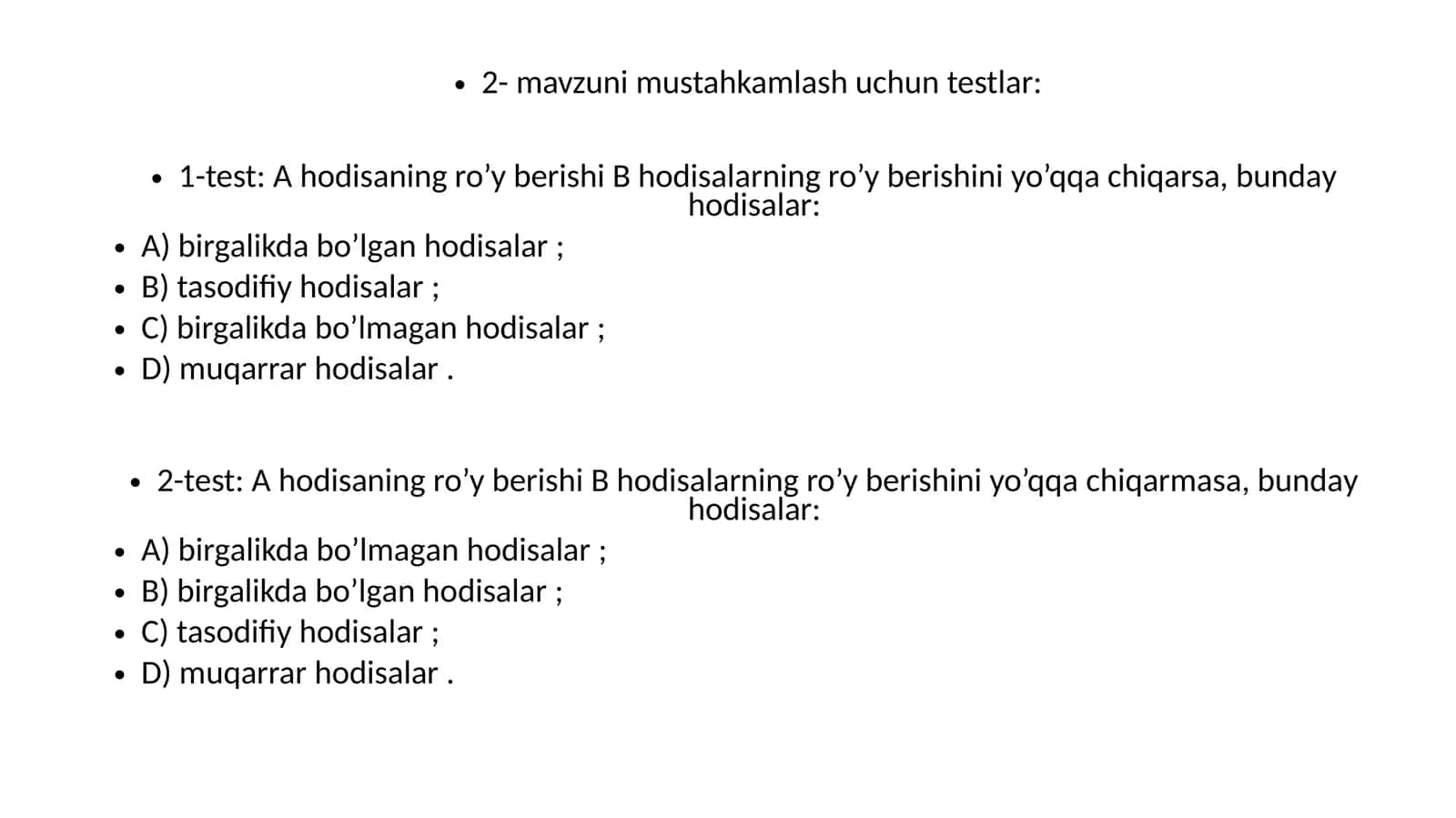 Testlar 1