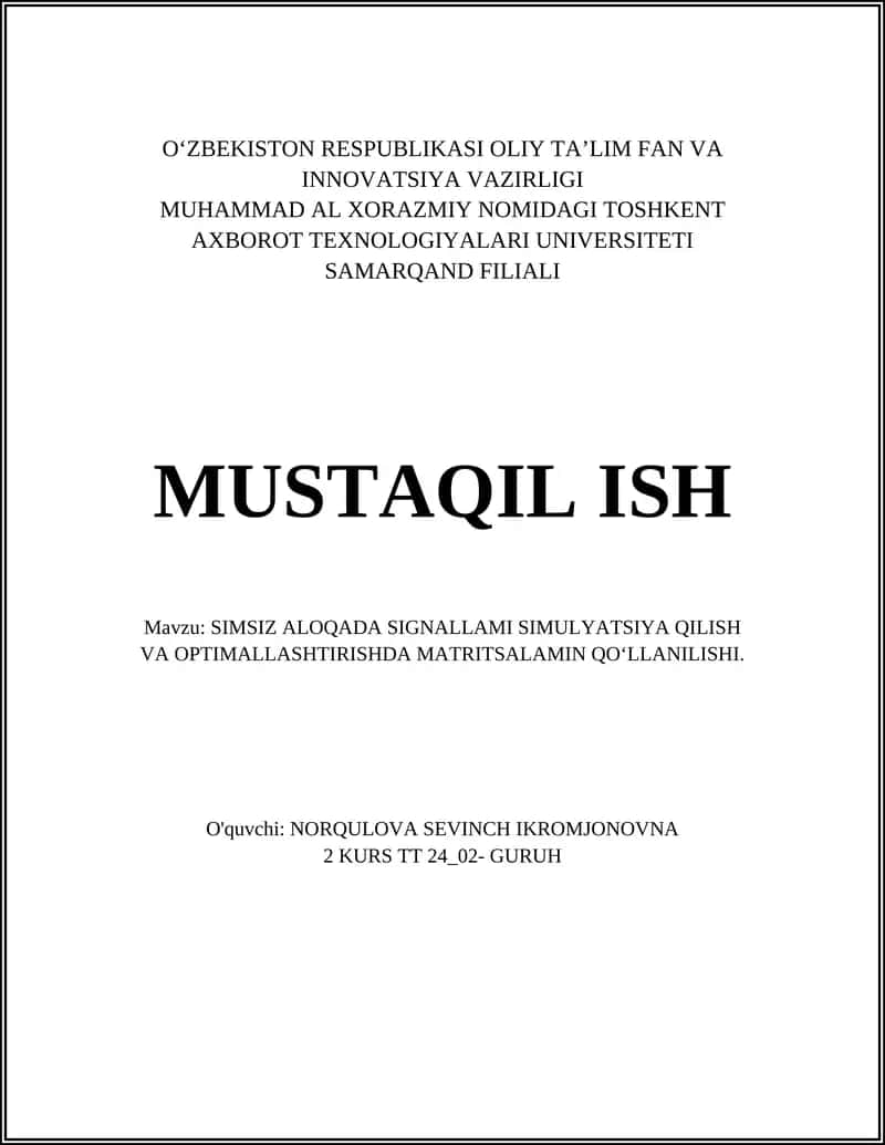 MIMO tizimlarida kanal matritsalarining model va simulyatsiyasi 1