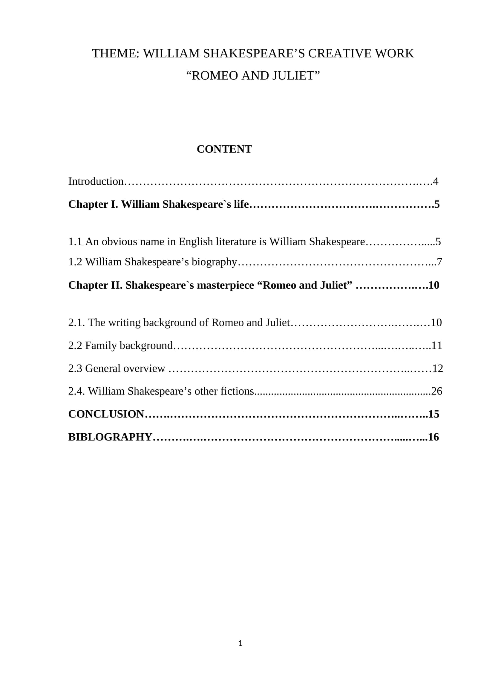 WILLIAM SHAKESPEARE’S CREATIVE WORK “ROMEO AND JULIET” 1