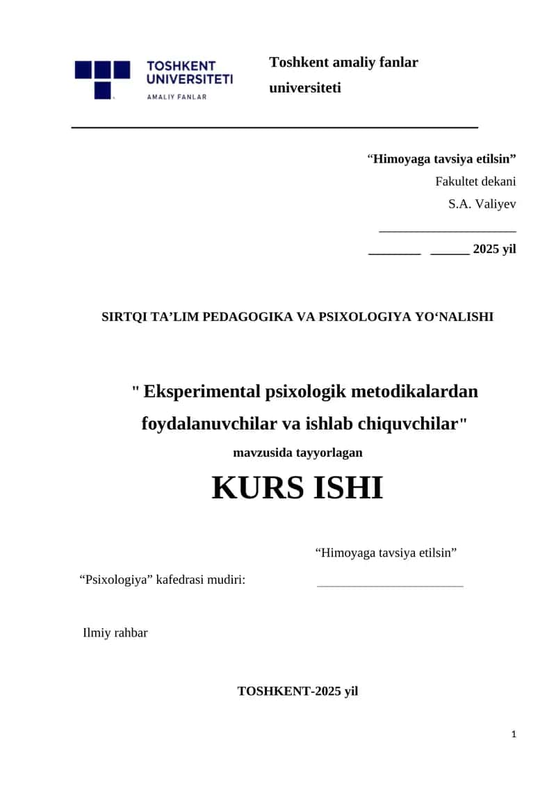 Eksperimental Psixologik Metodikalardan Foydalanuvchilar va Ishlab Chiquvchilar 1