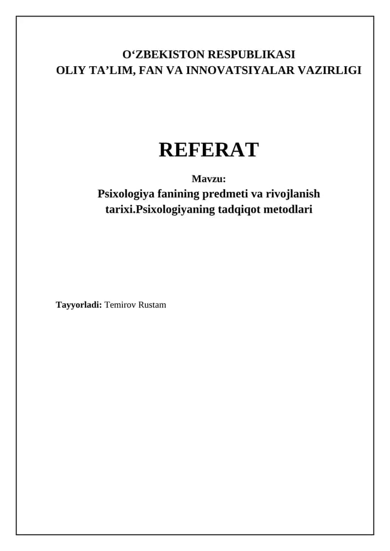 Psixologiya fanining predmeti va rivojlanish tarixi 1