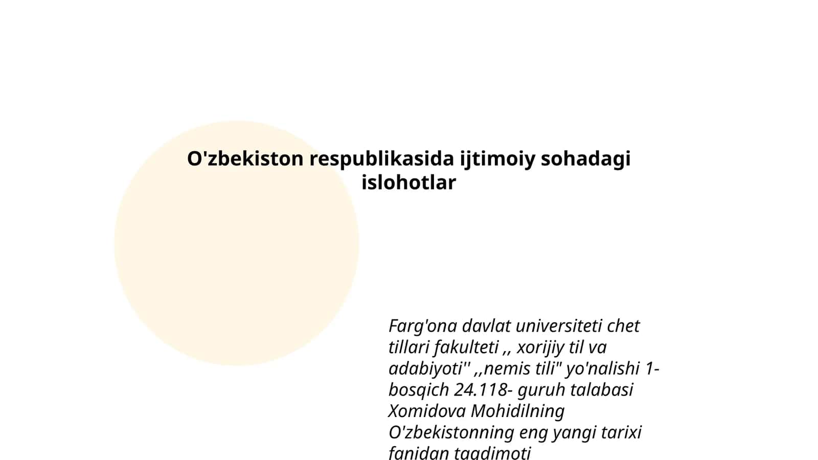 O'zbekistonning eng yangi tarixi fanidan taqdimoti 1