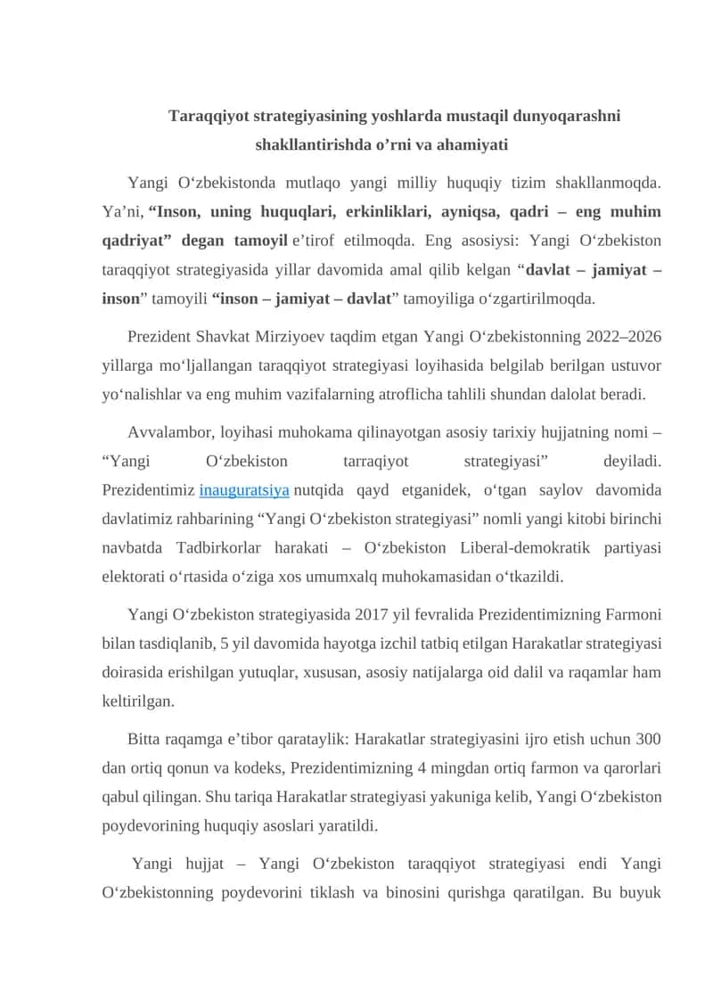 Yangi O‘zbekiston tarraqiyot strategiyasi 1