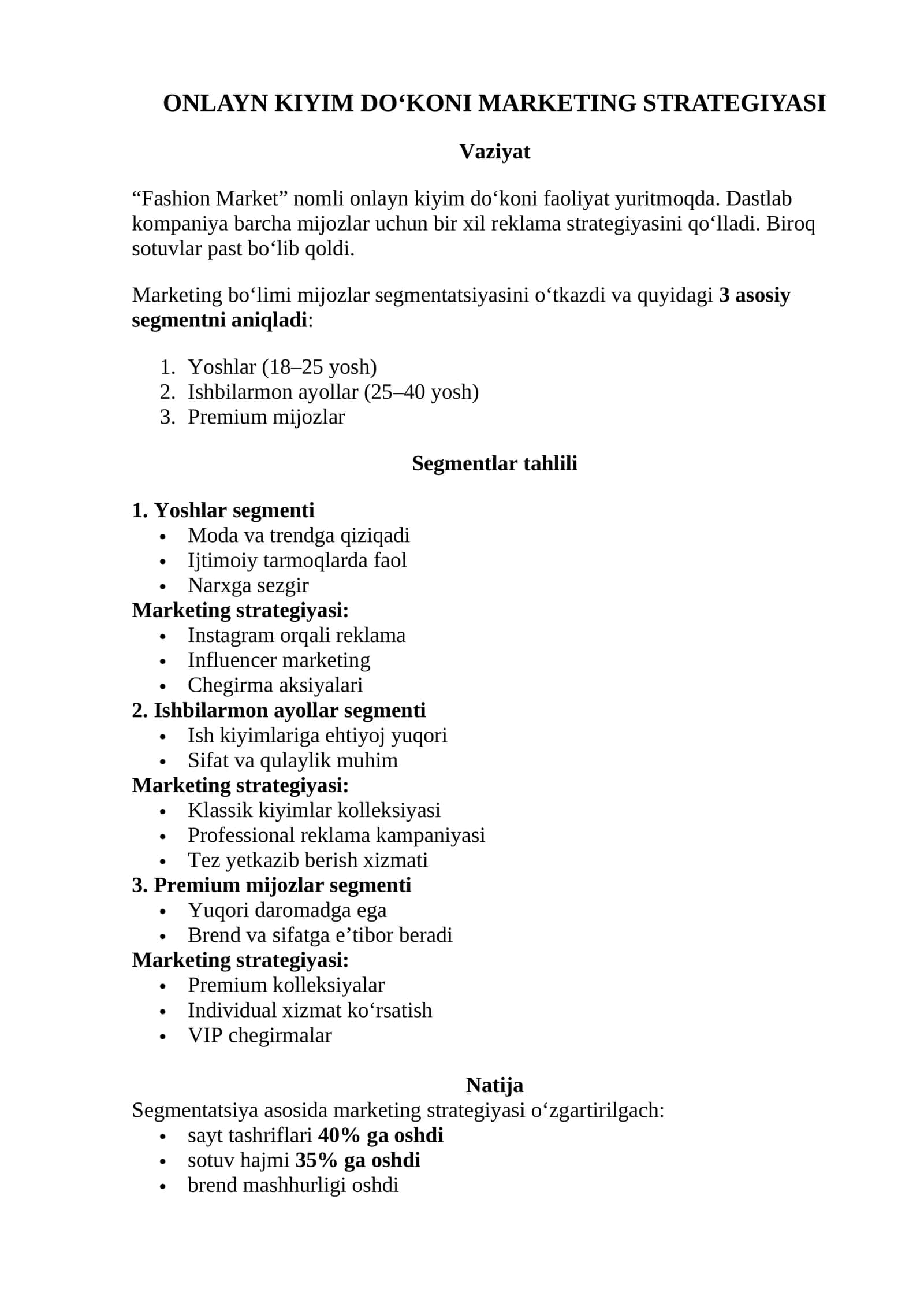 ONLAYN KIYIM DO‘KONI MARKETING STRATEGIYASI 1