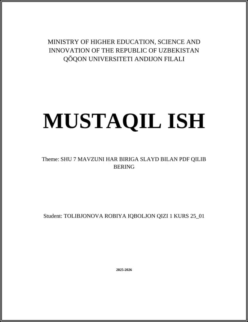 SHU 7 MAVZUNI HAR BIRIGA SLAYD BILAN PDF QILIB BERING 1