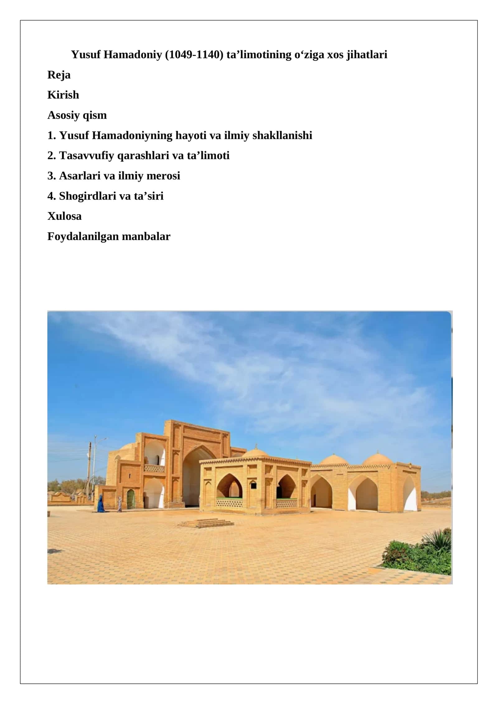 Yusuf Hamadoniy (1049-1140) ta’limotining oʻziga xos jihatlari. 1