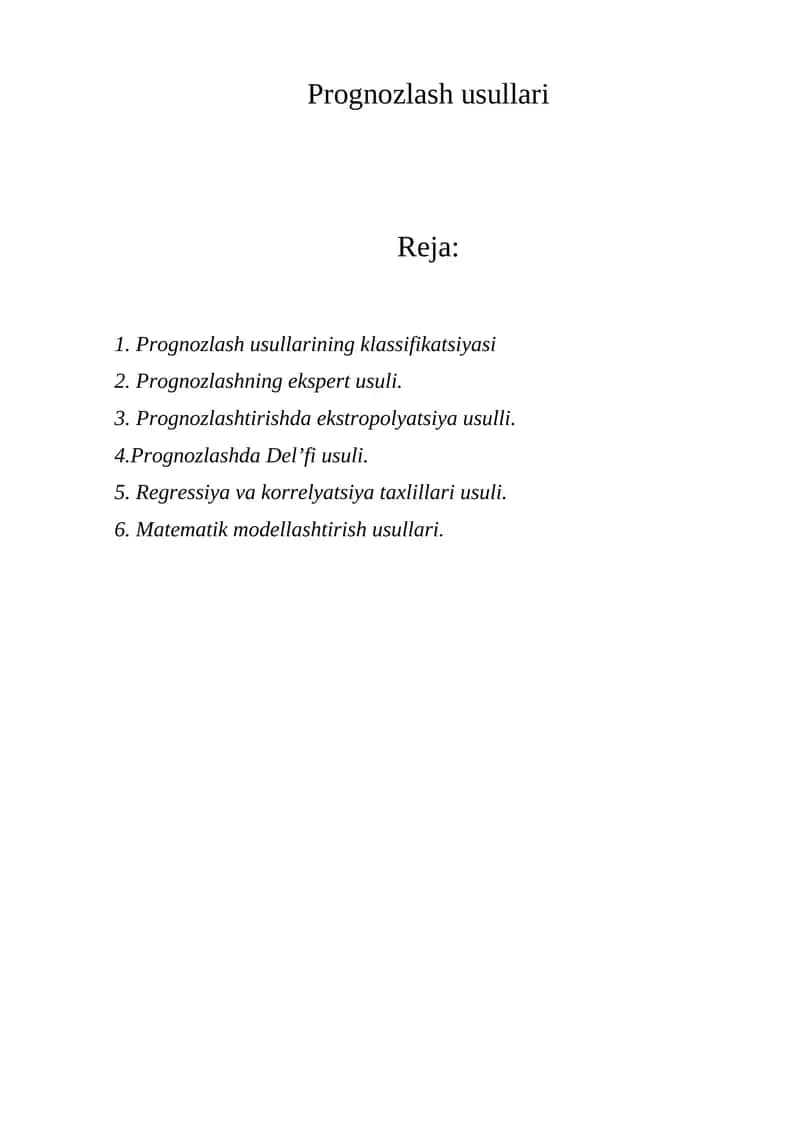 Prognozlash usullari 1