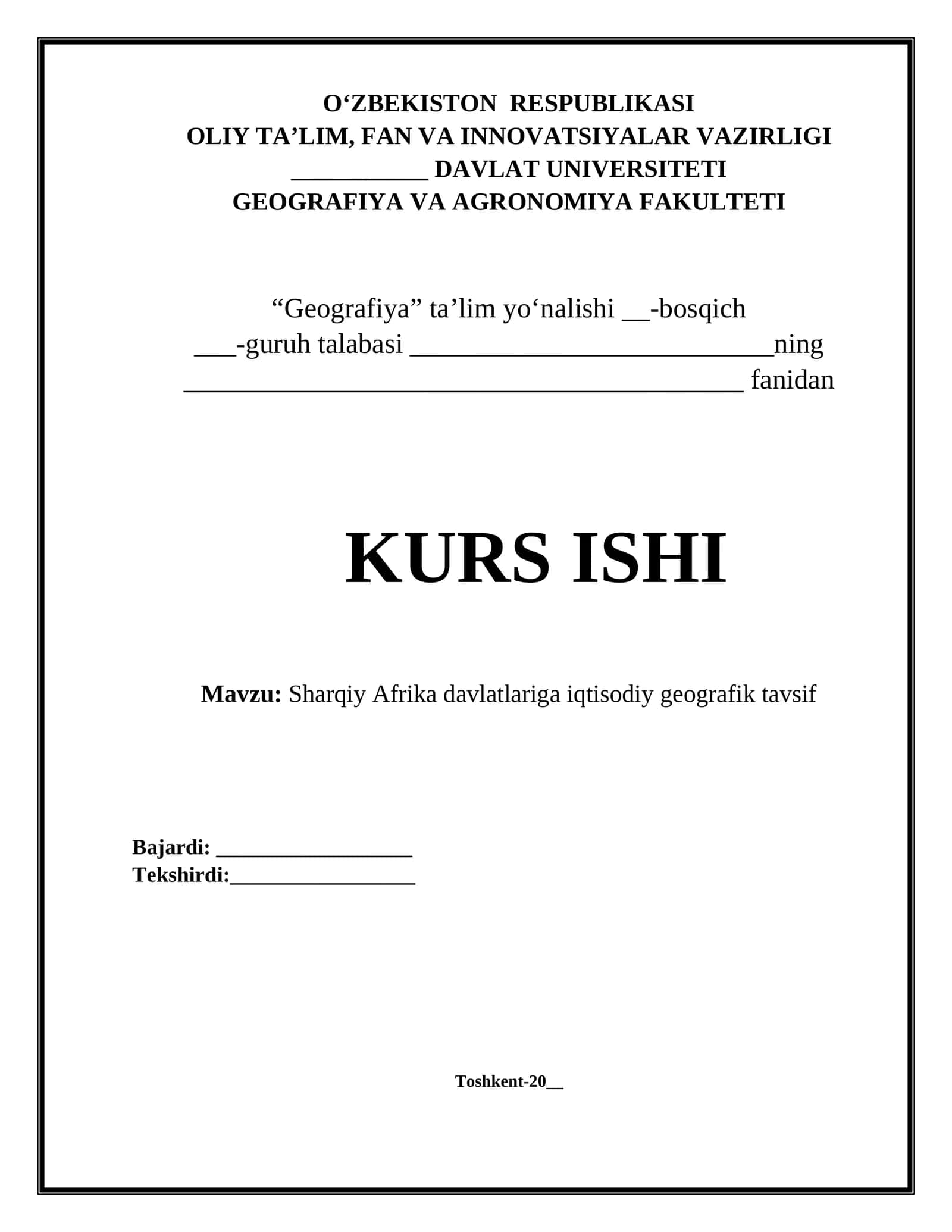 Sharqiy Afrika davlatlariga iqtisodiy geografik tavsif 1