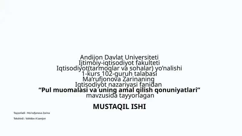Pu lmuomalasi va uning amal qilish qonuniyatlari 1