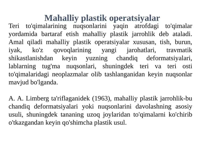 Mahalliy Plastik Jarrohlik 1