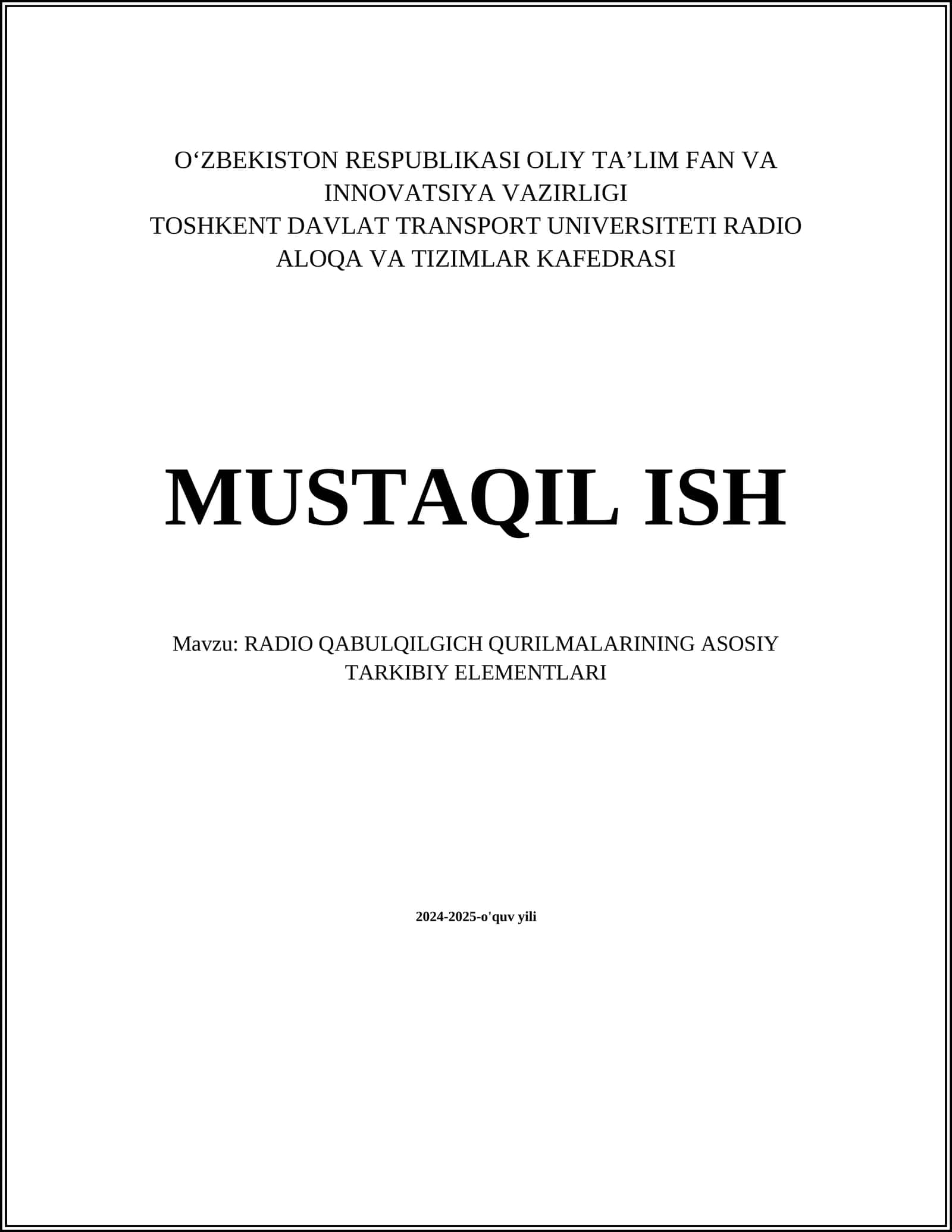 RADIO QABULQILGICH QURILMALARINING ASOSIY TARKIBIY ELEMENTLARI 1
