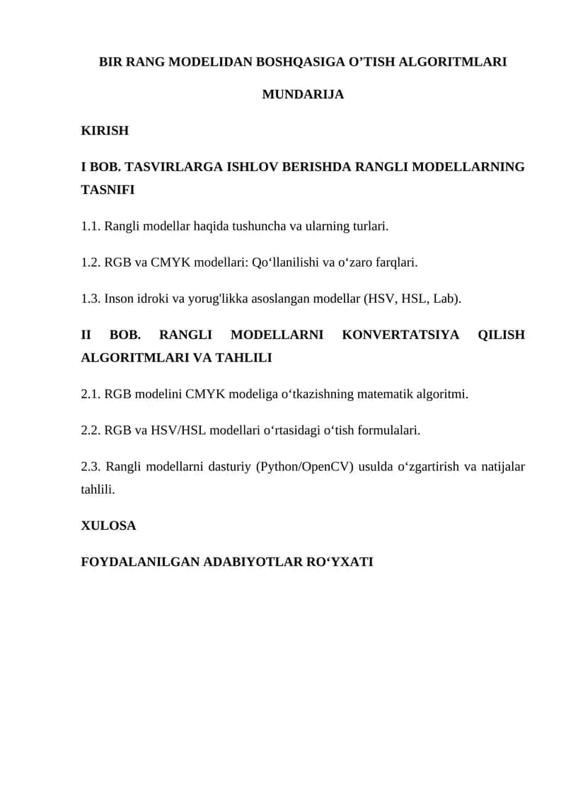 BIR RANG MODELIDAN BOSHQASIGA O’TISH ALGORITMLARI 1
