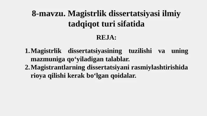 Magistrlik dissertatsiyasi ilmiy tadqiqot turi sifatida 1