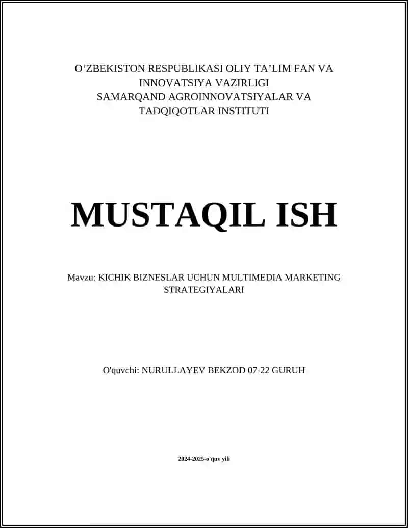 KICHIK BIZNESLAR UCHUN MULTIMEDIA MARKETING STRATEGIYALARI