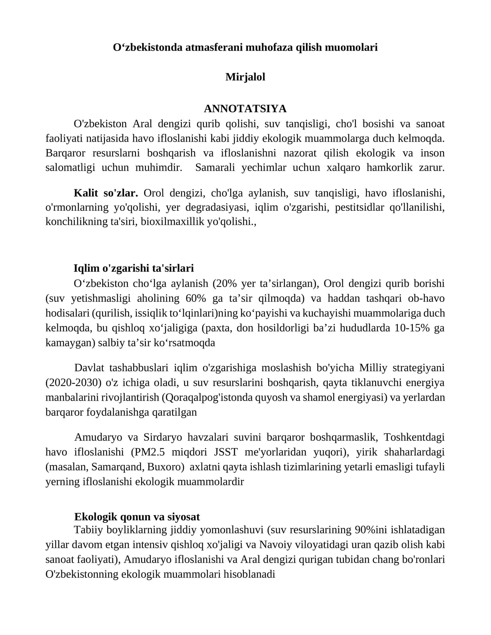 Oʻzbekistonda atmasferani muhofaza qilish muomolari 1
