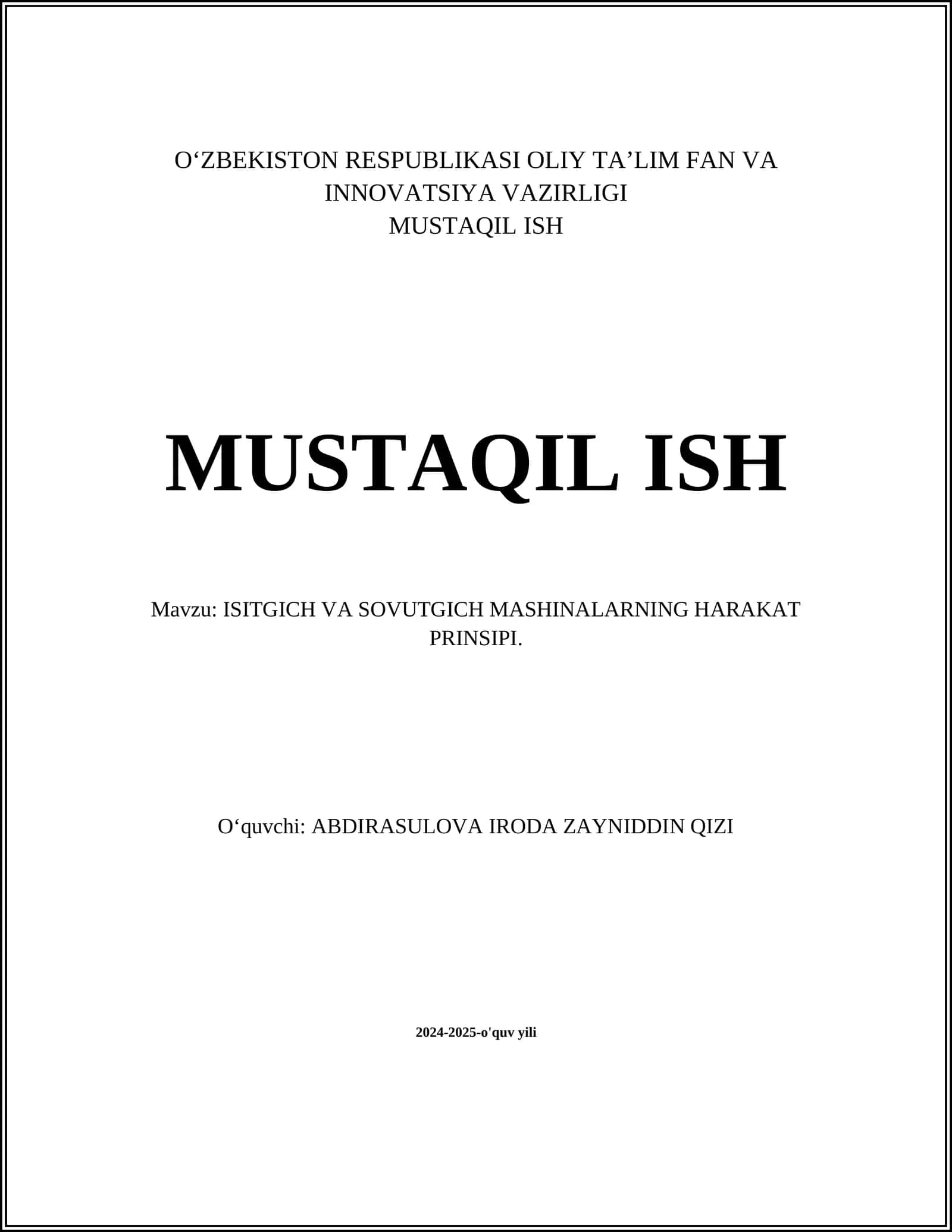 ISITGICH VA SOVUTGICH MASHINALARNING HARAKAT PRINSIPI 1