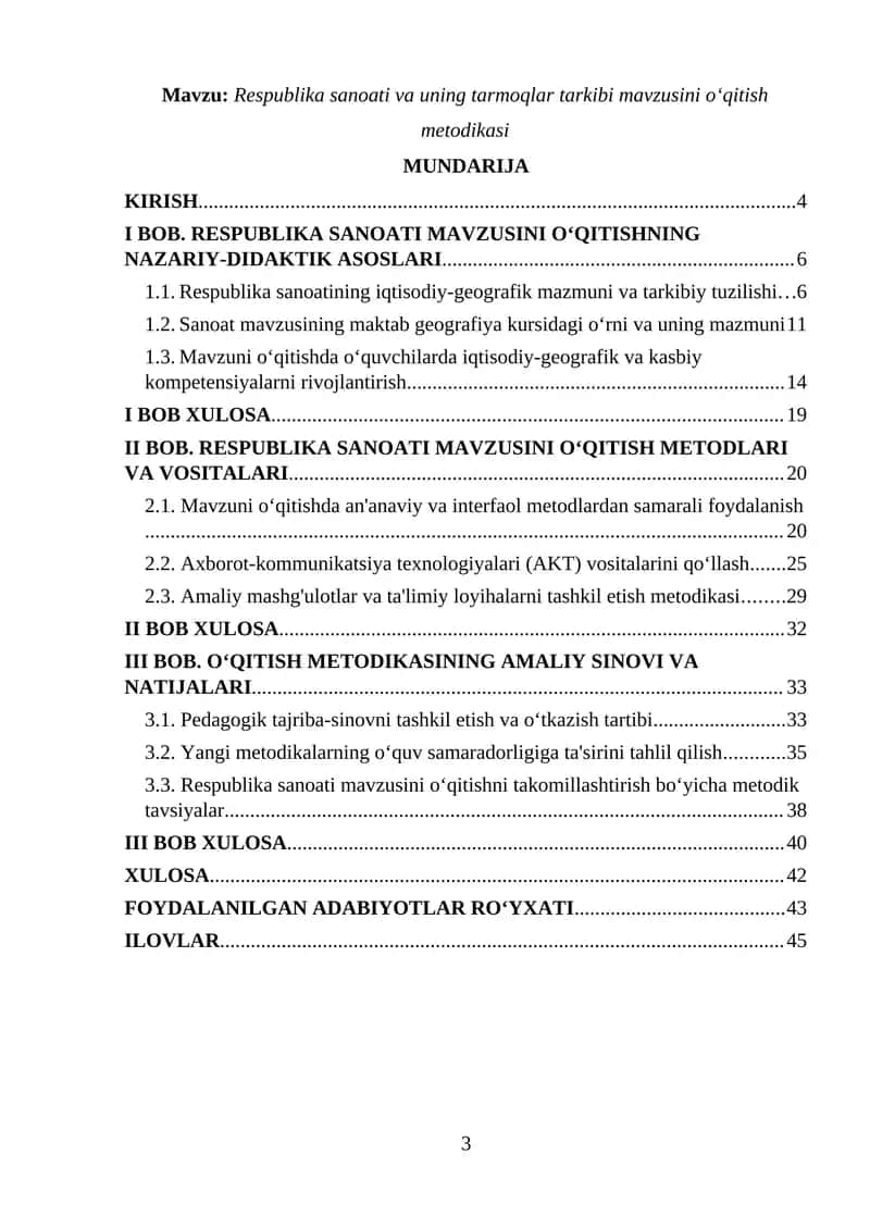 Respublika sanoati va uning tarmoqlar tarkibi mavzusini o‘qitish metodikasi 1