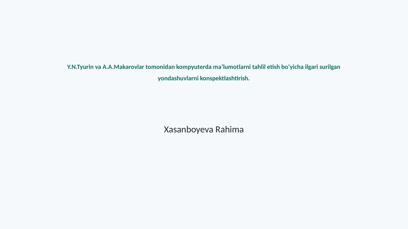 Ma’lumotlarni tahlil qilish asoslari 1