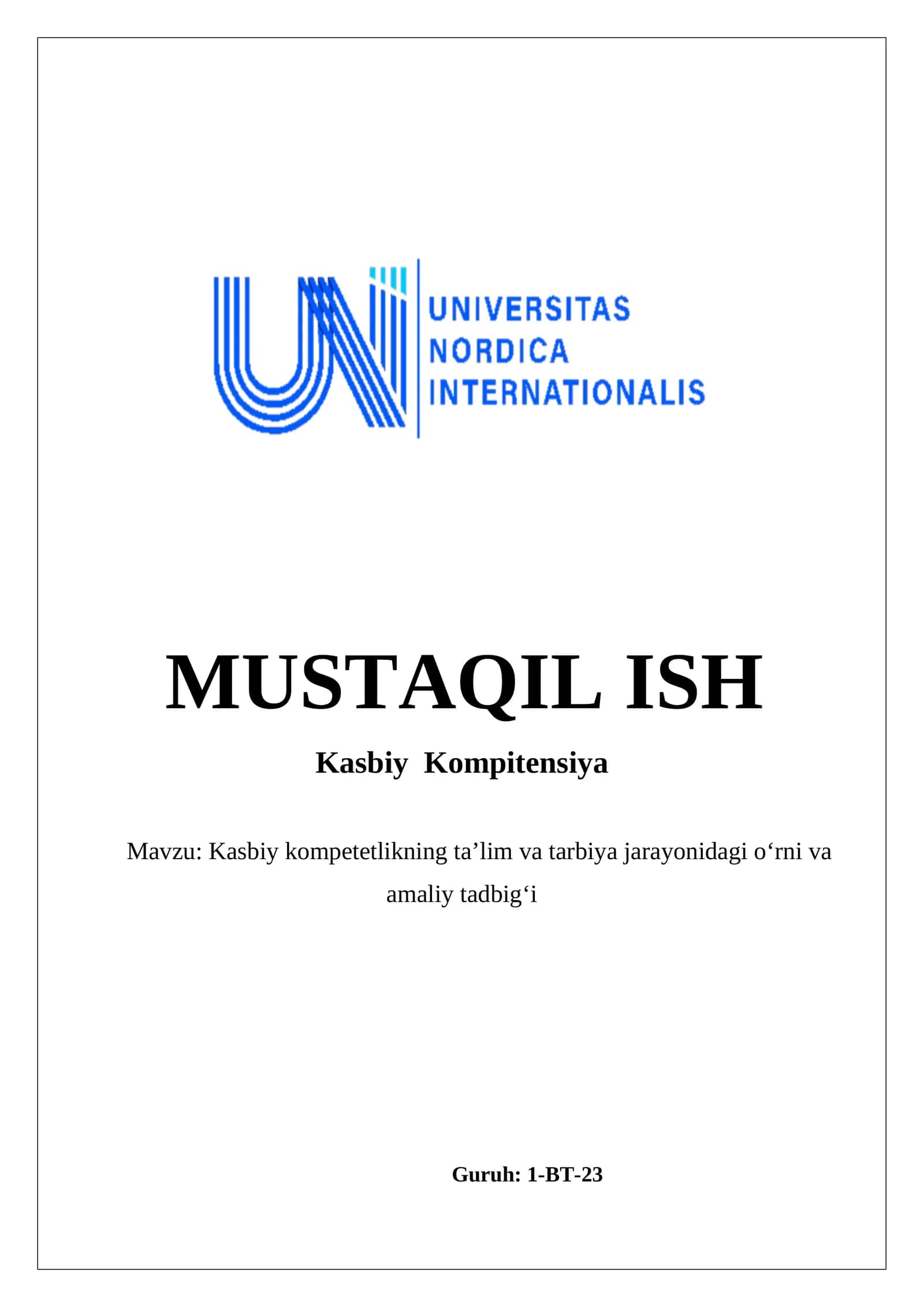 MUSTAQIL ISH Kasbiy Kompitensiya 1