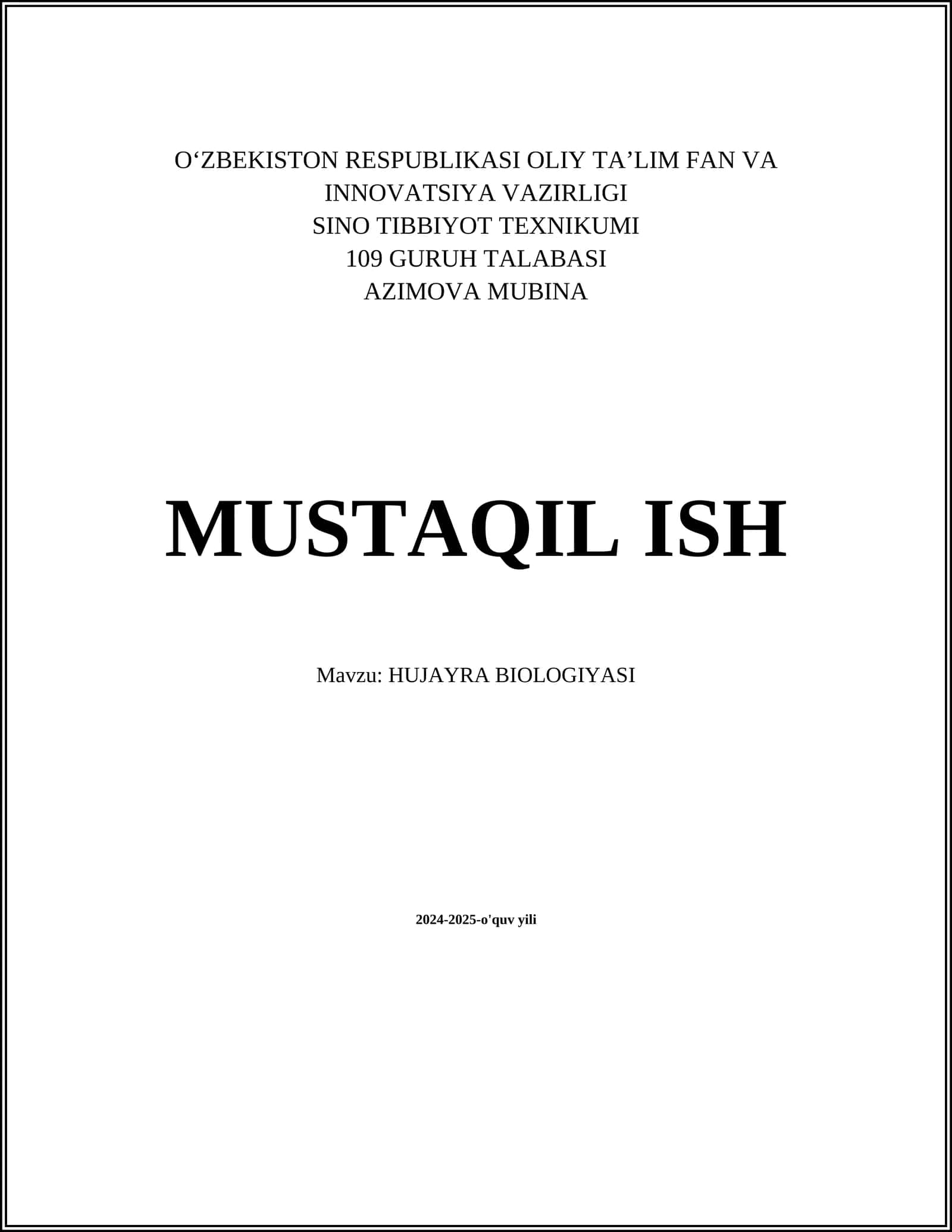 Hujayra Biologiyasi 1