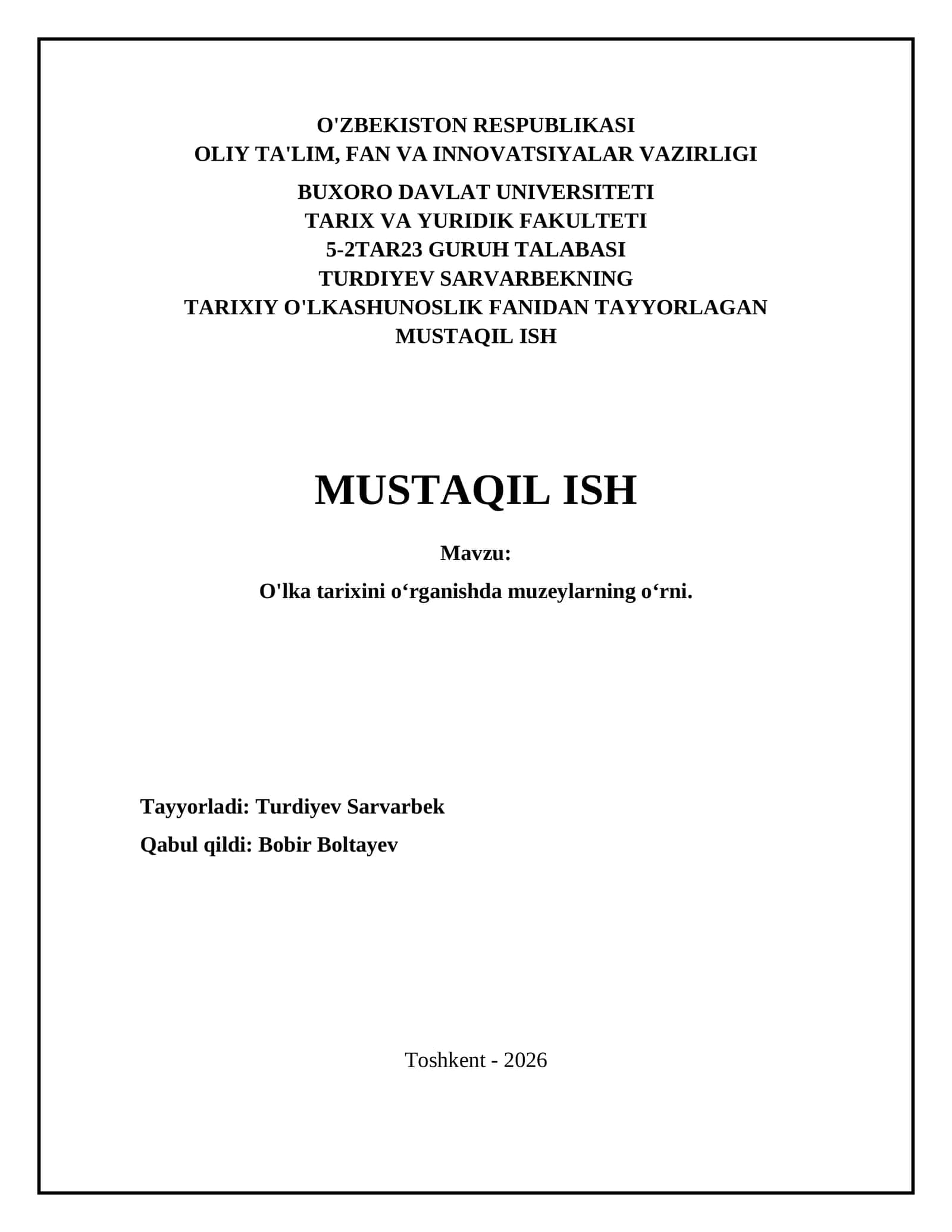 O'lka tarixini oʻrganishda muzeylarning oʻrni 1
