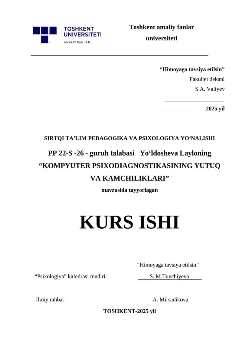 KOMPYUTER PSIXODIAGNOSTIKASINING YUTUQ VA KAMCHILIKLARI 1