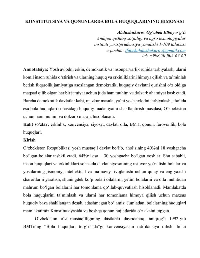 KONSTITUTSIYA VA QONUNLARDA BOLA HUQUQLARINING HIMOYASI 1