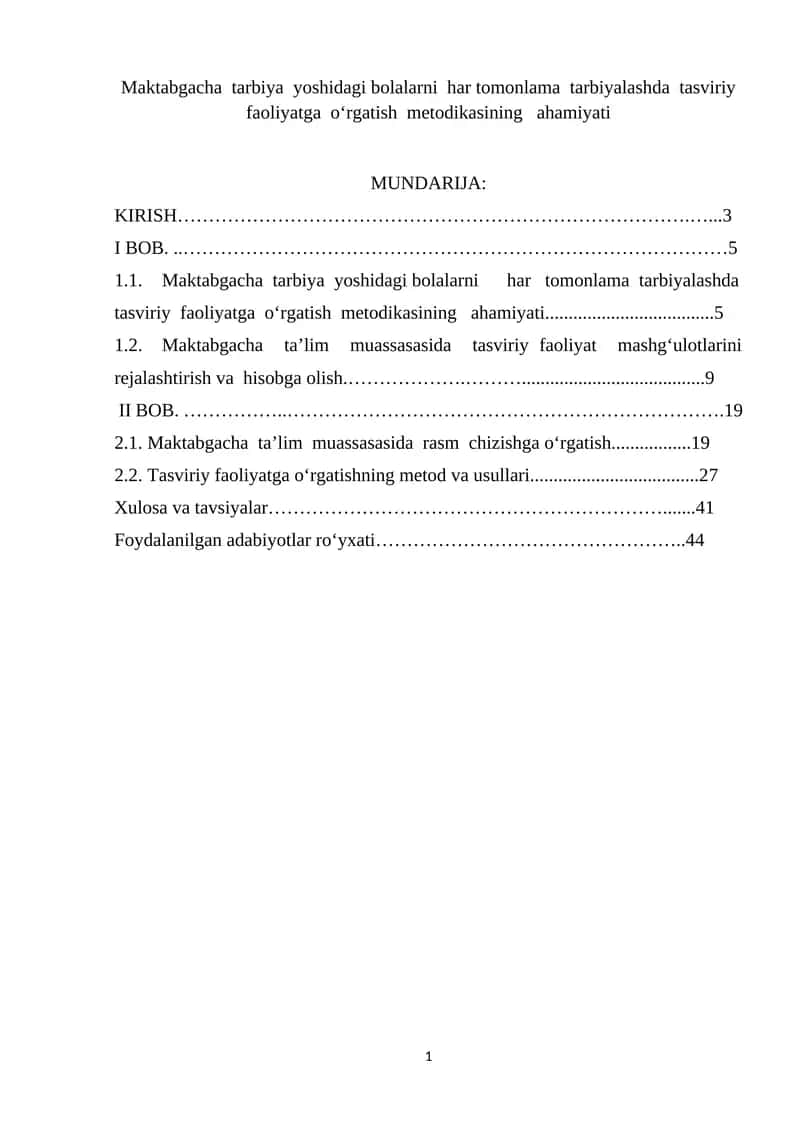 Maktabgacha  tarbiya  yoshidagi bolalarni  har tomonlama  tarbiyalashda  tasviriy  faoliyatga  o‘rgatish  metodikasining ahamiyati 1