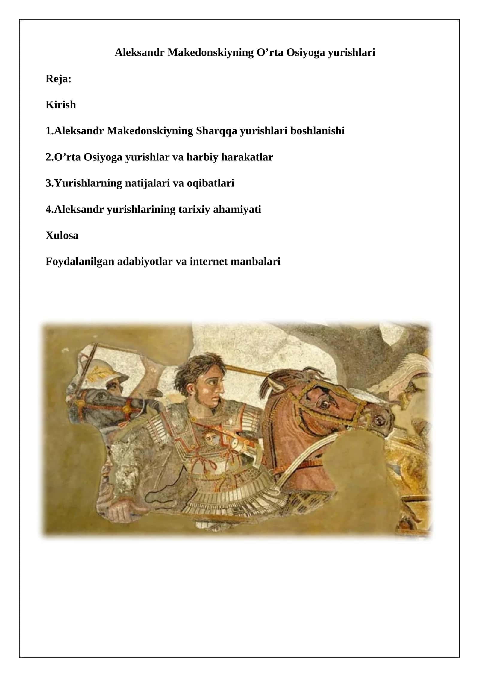 Aleksandr Makedonskiyning O’rta Osiyoga yurishlari 1