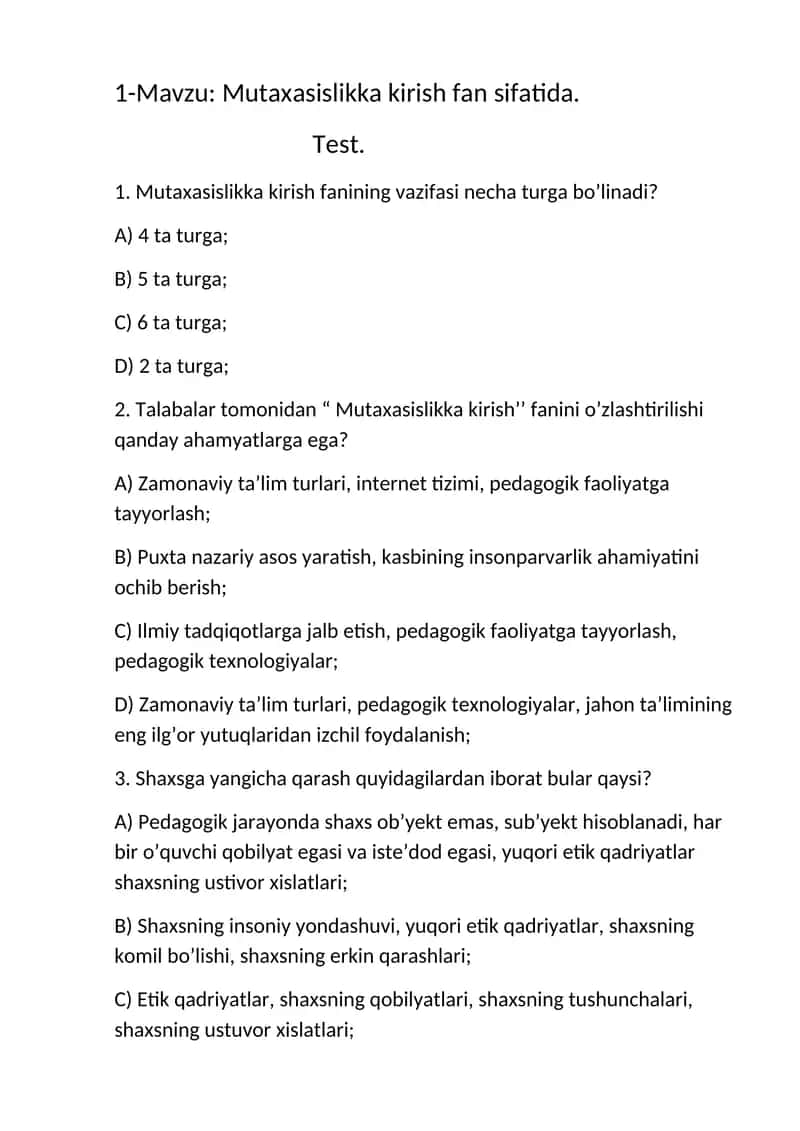 Mutaxasislikka kirish fan sifatida 1