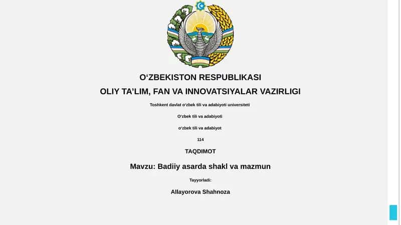 Badiiy asarda shakl va mazmun 1