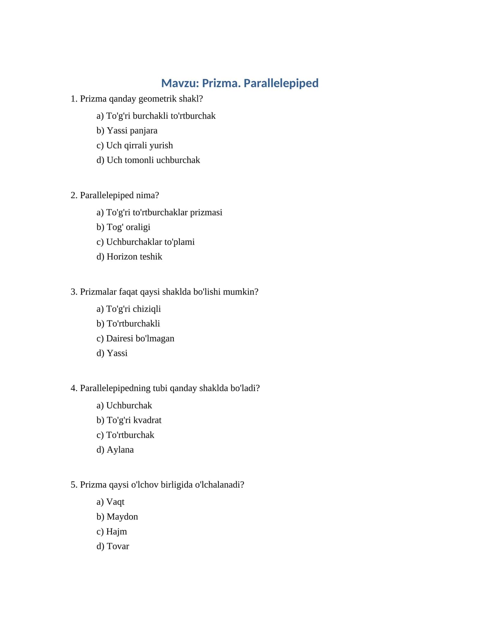 Prizma. Parallelepiped 1