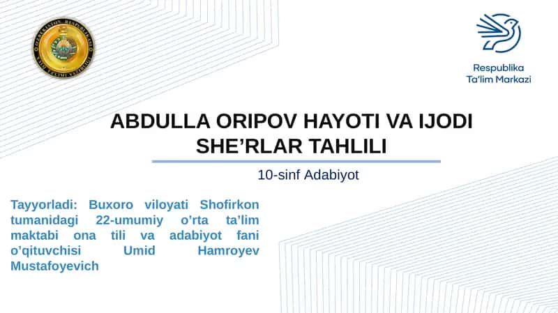ABDULLA ORIPOV HAYOTI VA IJODI 1