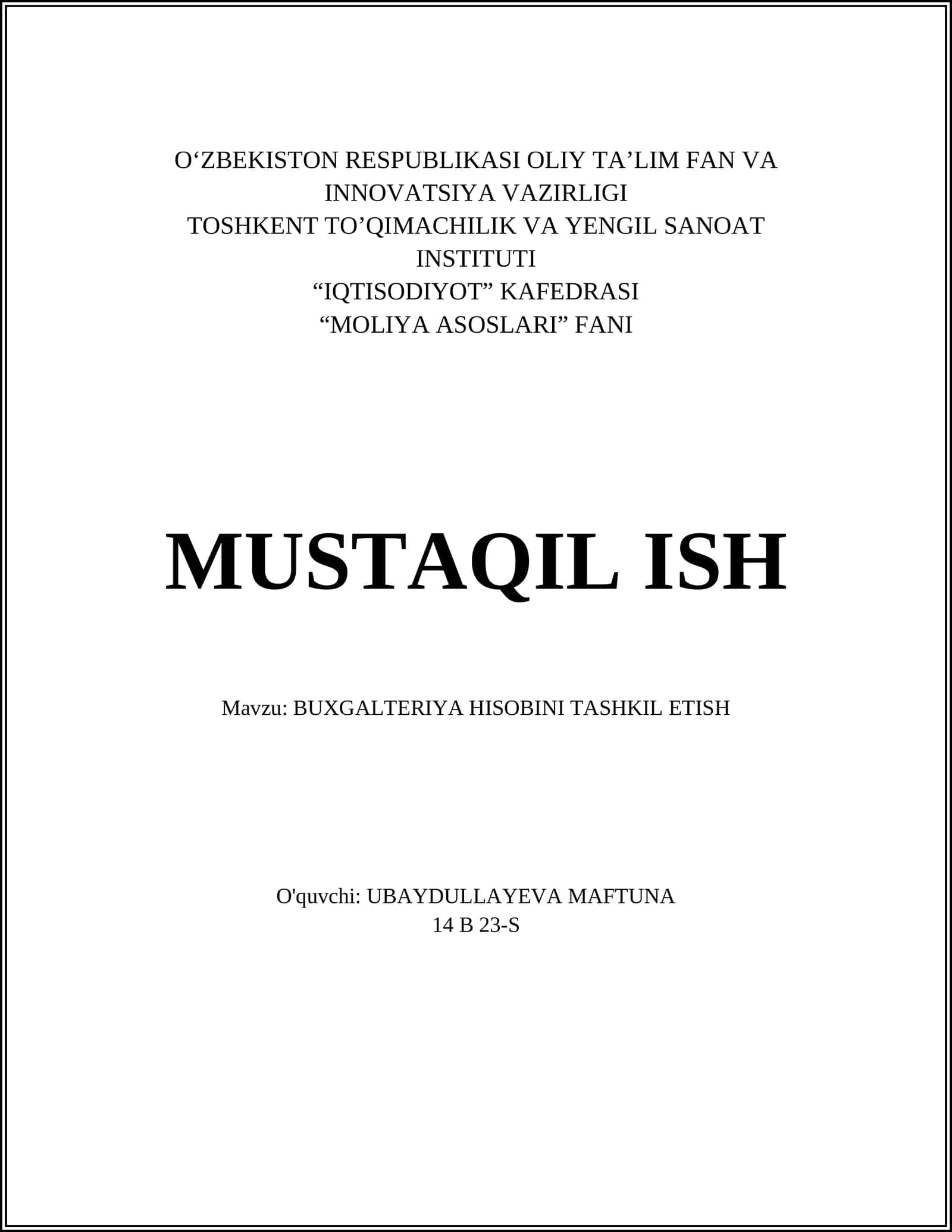 Buxgalteriya hisobi tamoyillari 1