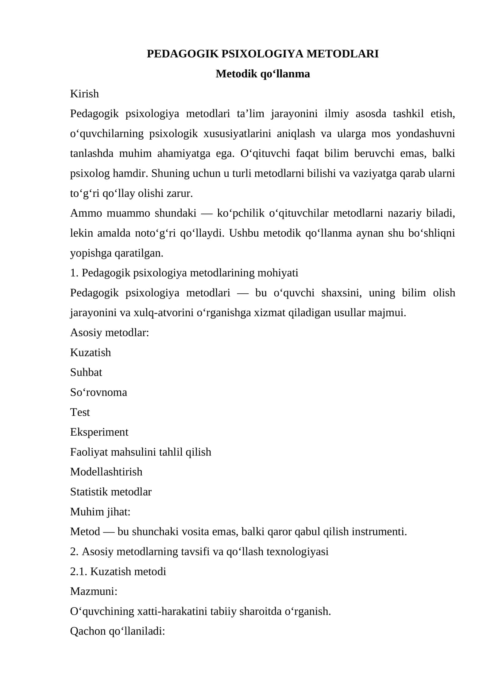 PEDAGOGIK PSIXOLOGIYA METODLARI 1