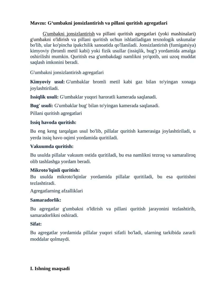 G'umbakni jonsizlantirish va pillani quritish agregatlari 1