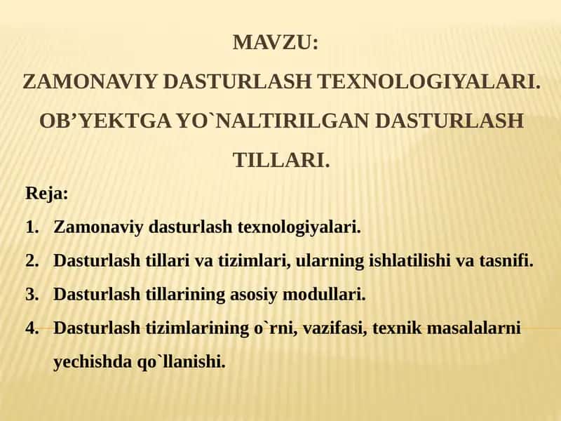 Zamonaviy dasturlash texnologiyalari 1