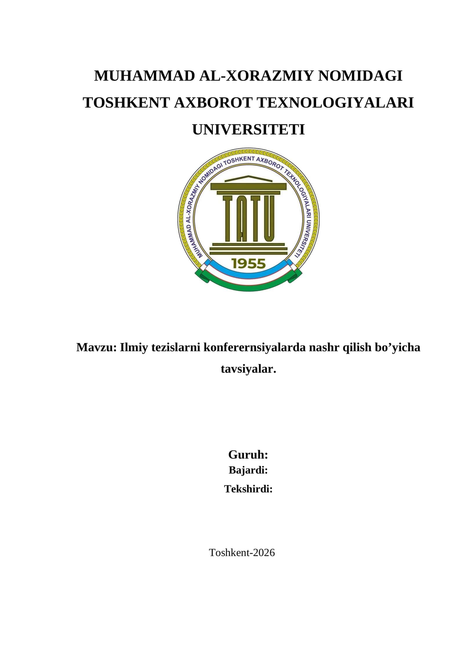 Ilmiy tezislarni konferernsiyalarda nashr qilish bo’yicha tavsiyalar 1