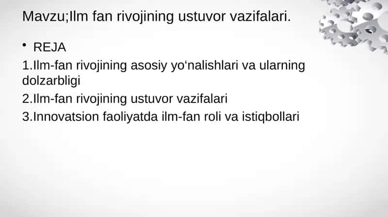 Ilm fan rivojining ustuvor vazifalari 1