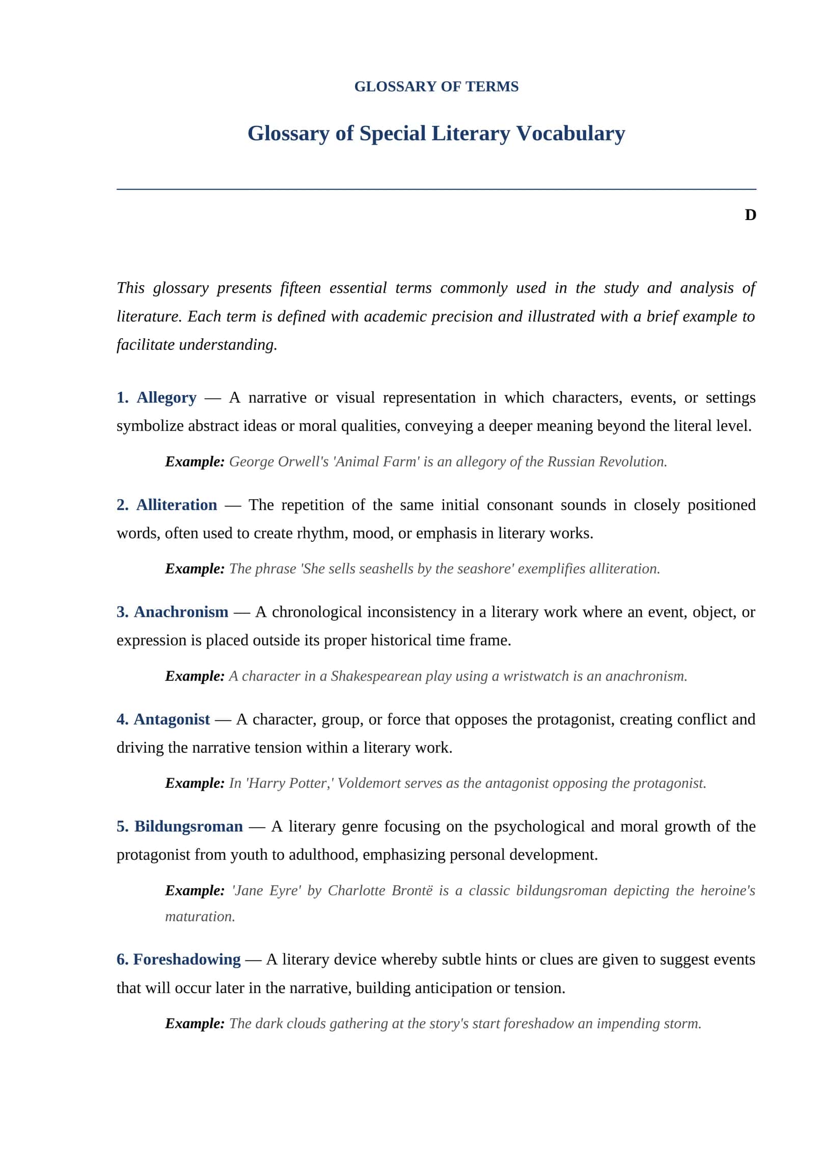 Glossary of Special Literary Vocabulary 1