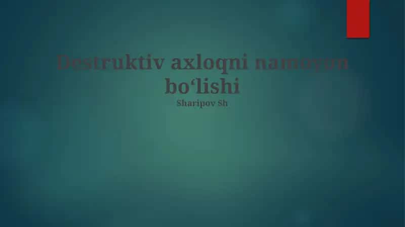 Halokatli Axloqning Namoyon Boʻlishi 1