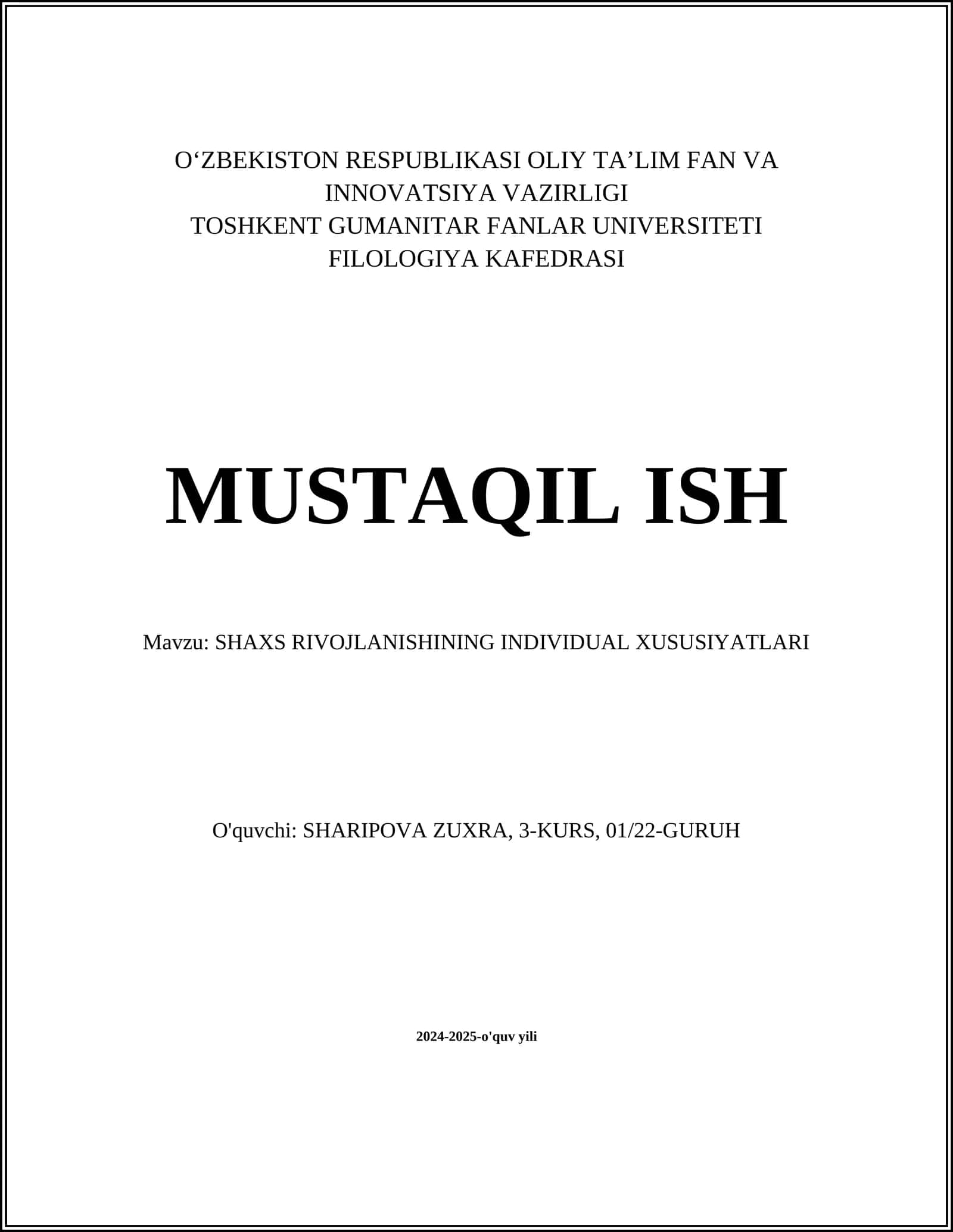 SHAXS RIVOJLANISHINING INDIVIDUAL XUSUSIYATLARI 1
