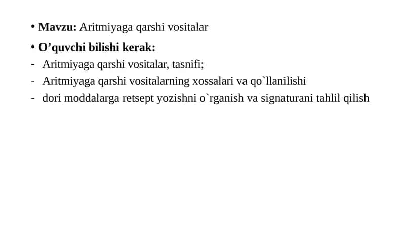 Aritmiyaga qarshi vositalar 1
