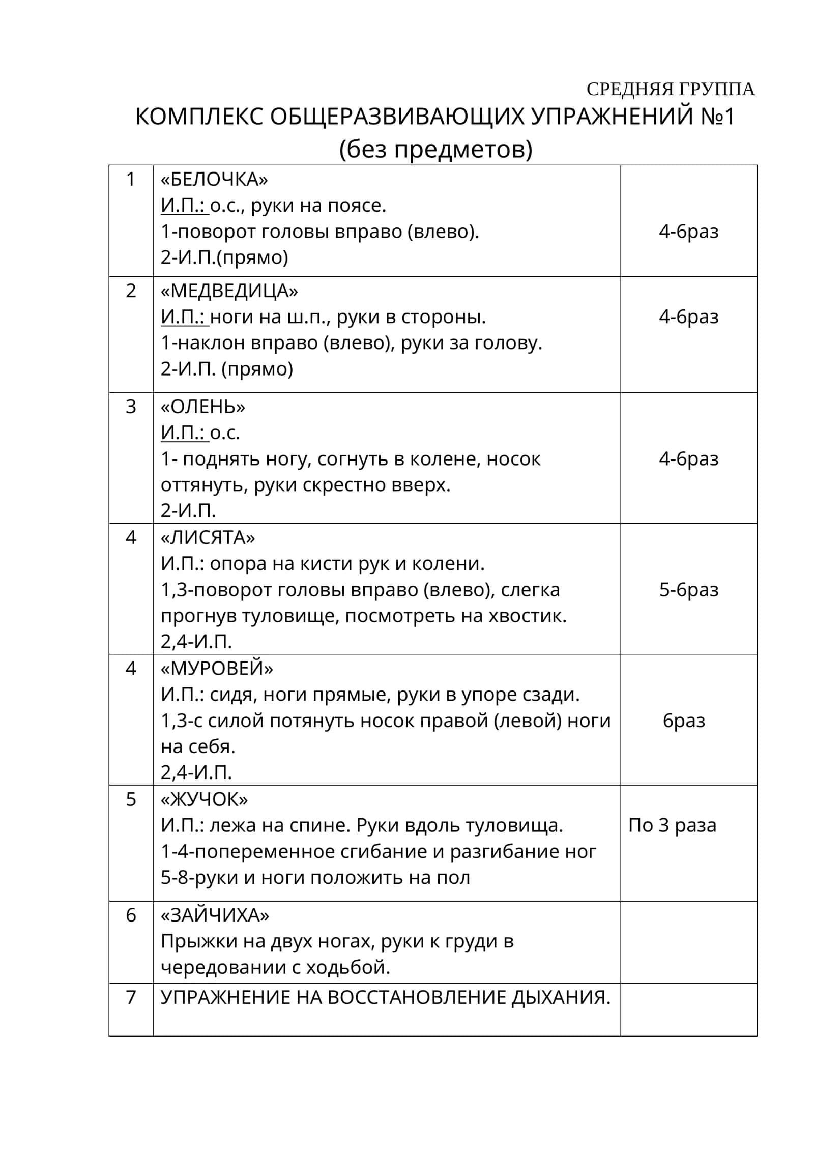 КОМПЛЕКС ОБЩЕРАЗВИВАЮЩИХ УПРАЖНЕНИЙ №1 1