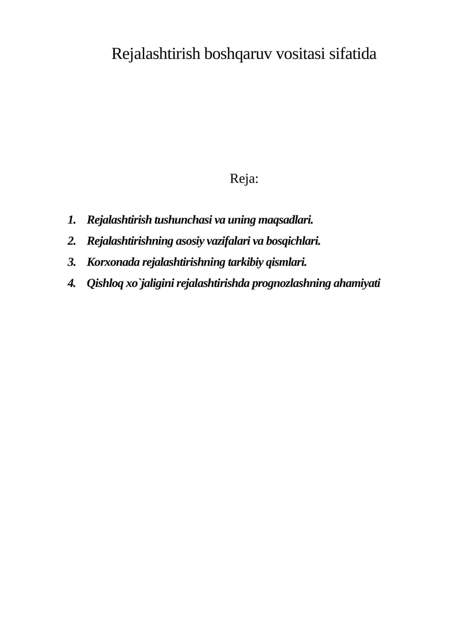 Rejalashtirish boshqaruv vositasi sifatida 1