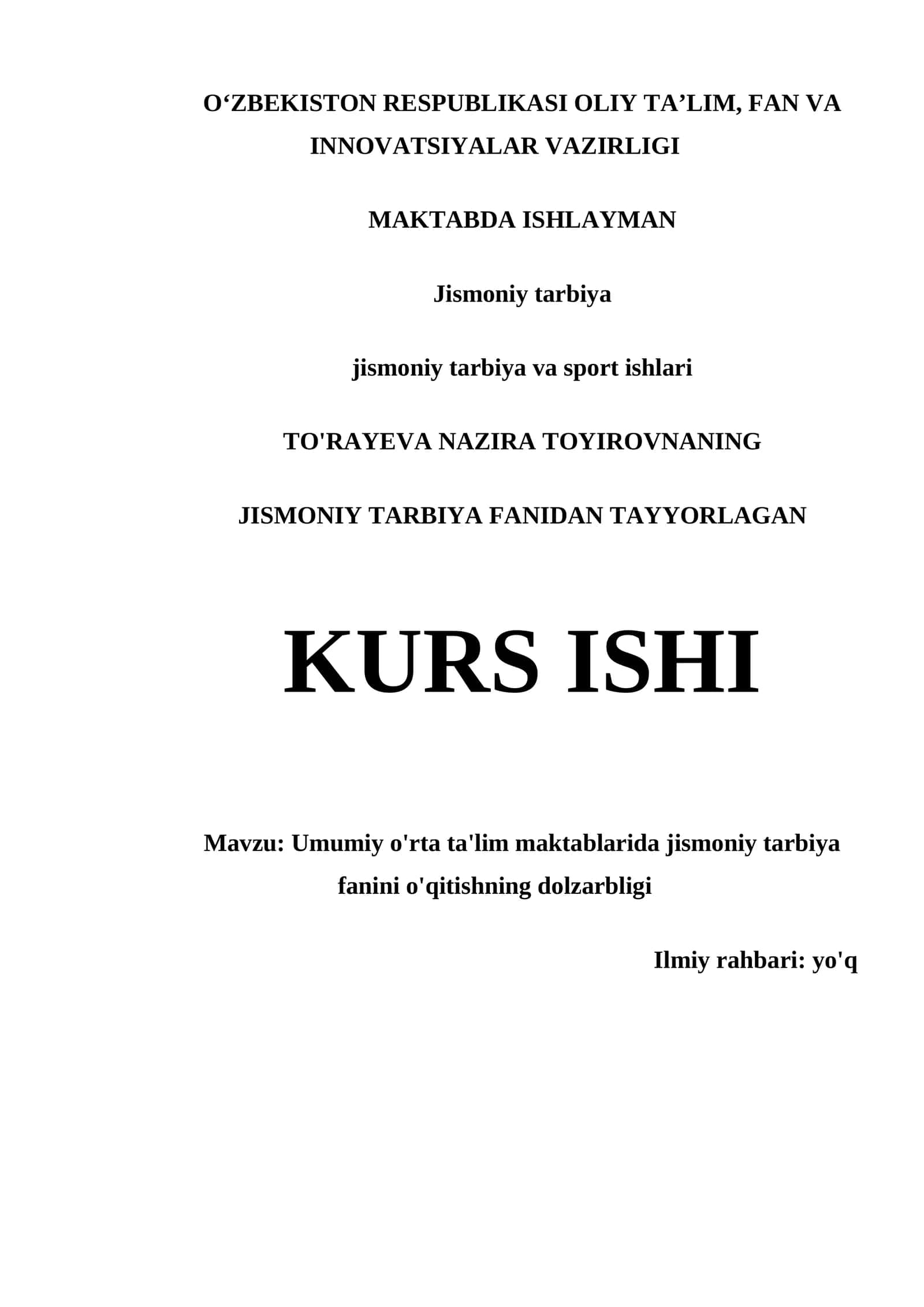 JISMONIY TARBIYA FANINI O'QITISHNING DOLZARBLIGI 1