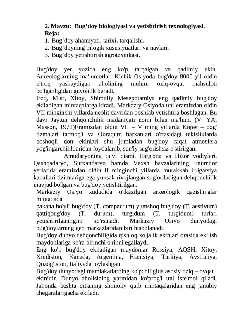 Bug’doy biologiyasi va yetishtirish texnologiyasi 1
