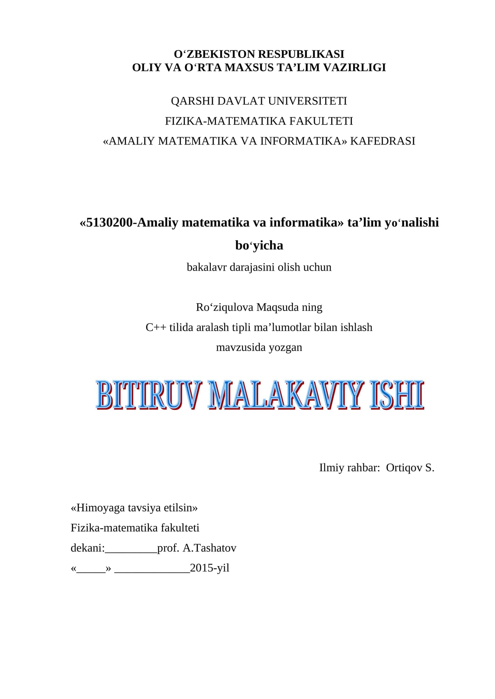 "C++ tilida aralash tipli ma’lumotlar bilan ishlash" 1