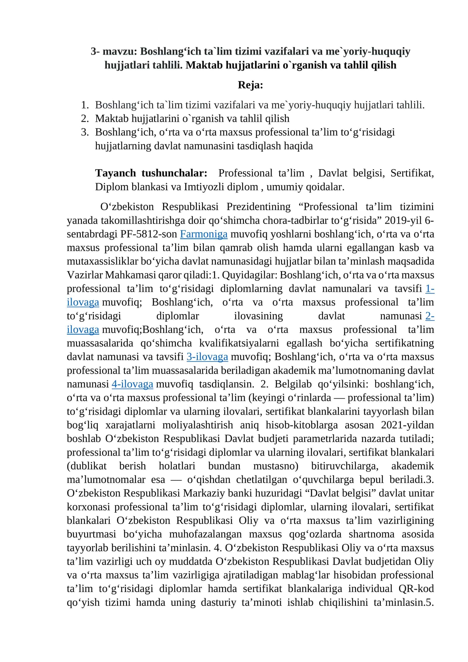 Boshlang‘ich ta`lim tizimi vazifalari va me`yoriy-huquqiy hujjatlari tahlili 1
